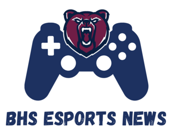 Logo of BHS Esports News featuring a stylized game controller and a fierce bear face in the center, all in dark blue and white colors.