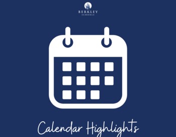 Logo of Berkley Schools featuring a stylized white calendar icon on a navy blue background, with the text 